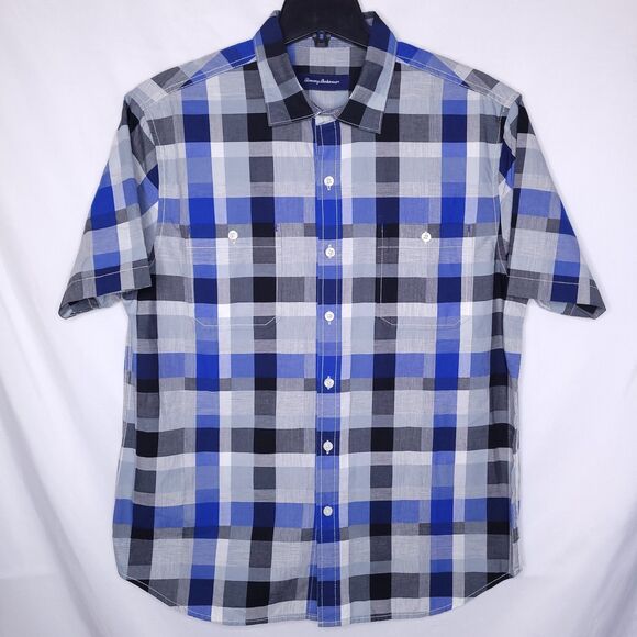 Tommy Bahama Shirt Mens Large Checkered Blue, Gray Check Me Out Royal - Picture 1 of 11